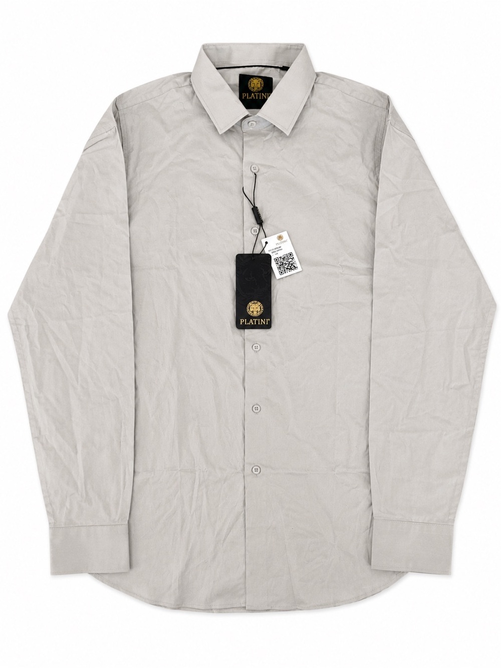 NWT Platini Gray Stretch Button Down Dress Shirt Long Sleeve Cotton Spandex XL